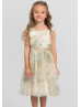 Vintage Floral Ivory Sage Multi Printed Tulle Flower Girl Dress